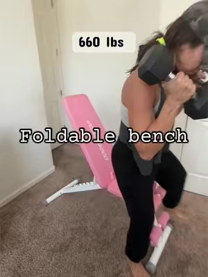 Replying to @Marcus D I’m really loving how much this bench can do without taking over my space 💕 It adjusts through multiple positions for incline, flat, and decline workouts, gives me a solid setup for upper body, core, and lower body exercises, and supports up to 660 lbs. When I’m finished, it folds down for easy storage. And of course, the pink is such a fun touch for my home gym! 💪🎀.  @OPPSDECOR  #foldableworkoutbench #upperbodyworkout #homegymsetup #adjustableweightbench #tiktokshopfinds 