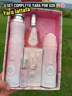 El set completo de Yara Lattafa por solo $20 😍🌸 Un aroma dulce, femenino y súper rico que dura bastante. Si te encanta Yara, aprovecha el set completo en el carrito naranja. 🛒✨#yaralattafa #perfumeyara #perfumesarabes #yaralattafaperfume #tiktokshop 