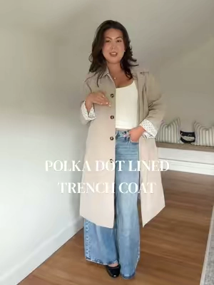 the cutest trench with a pop of something fun!🖤🤍 5’2 wearing a size small!