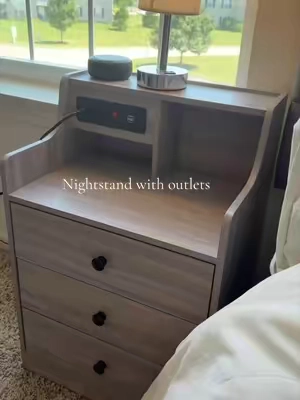 Charge everything right next to your bed #nightstand #bedroomideas #sikaicfurniture 