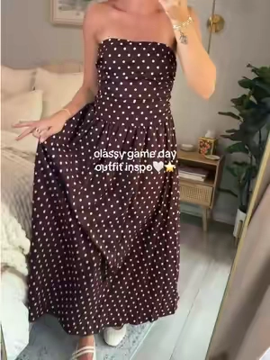 selling fast with game day approaching!!🤍🤍 wearing small #falltransitionoutfit #falltransitionpieces #outfitinspo #secgamedayoutfit #gamedayoutfit  Affordable fashion game day, outfit, inspiration, SEC football game day outfit ideas for transitional outfit for transitional outfit piece for transitional clothing, maxi polkadot dress drop waist dress