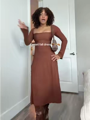 This dress is literally so perfect 🤎🤎#fallfits #falldresses #falloutfits #dress #longsleevedresses 