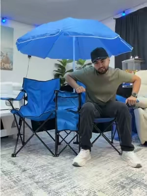 Sillas dobles plegables con sombrilla desmontable, portabasos, y bolsa térmica. Ideales para camping, playa,partidos y actividades al aire libre🔥💯 #sillasplegables #silladoble #camping #costway #ad 