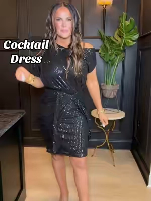 A sequin cocktail party dress with a tie front. #fyp #cocktaildresses #dress #dresses #cocktaildresses 