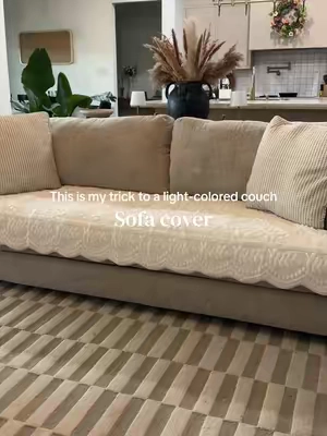 My secret to keeping the light couch look.  #CouchCover #SofaCover #LivingRoomDecor #NeutralHome #LivingRoomIdeas