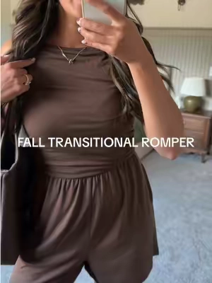 wearing a small. it’s sooo stretchy, so pretty, & so perfect for fall! 🤎🍂 @PrettyGarden  #falltransitionoutfit #womensromper #stretchyromper #fallstyle #comfyclothes 