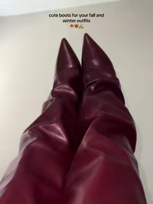 True to size 🫶🏽 #burgandy #boots #fallfashion #winterfit #fallboots 