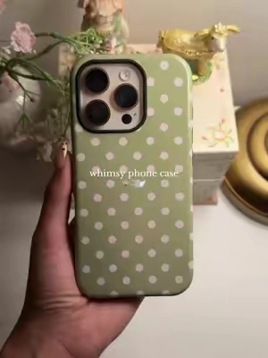 green & pink >>🪷🫧🪽 #phonecase #polkadots #whimsy #matcha #aesthetic shabby chic whimsical green & pink polka dot phone case 