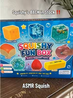 Which one is your favorite?! My kids have been SEARCHING for squishys all summer and were so excited the 8 piece fun box is back!! #asmr #squishy #squishyasmr #TikTokshopbacktoschool #kidsgifts 