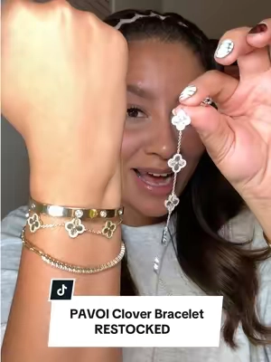 @PAVOI finally restocked their viral clover bracelets 🍀✨ #cloverbracelet #braceletstack #pavoijewelry #goldplatedjewelry #affordablejewelry  