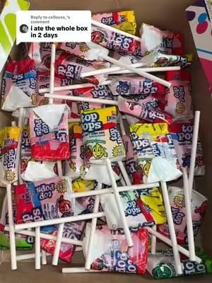 Replying to @cellouss_ Top Pops Assorted Chewy Taffy Pops Candy - 48-Count Box of Mixed Snacks, Classroom Candy & Chewing & Bubble Gum for Cupboard, 4 Artificial Color-Free Flavors (Watermelon, Strawberry Lemon, Blue Raspberry) Made with Gelatin, Potato Starch, Syrups, Food 