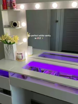 all white vanity with lights 🕯️🦢✨ #vanity #mirror #vanitymakeup #vanitymirror #giftguide 