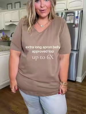 100% cotton v-neck top for the apron belly girlies!!! I’m a size 24W and 5’6” wearing the 4X in this plus size piece! #tiktokshopcreatorpicks 