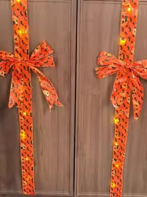 Holiday Halloween Cabinet Door Fringe Lime Red Large Bow Wreath 79 x 2.4 Inches Polyester Fiber No Batteries Needed Festive Home Decoration #diyhalloweenprops #wreathsupplies #halloweendecorideas #hol