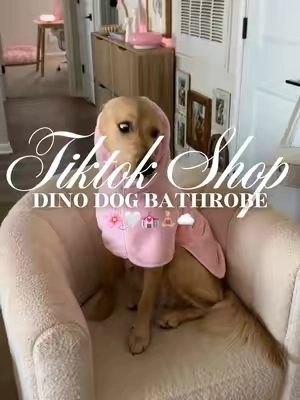 Dino dog bathrobe 🌸🤍💒🧘🏼‍♀️☁️#fyp #dogbathrobe #dogtowel #dogbath #doggrooming 