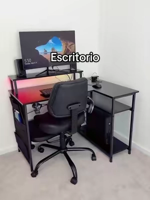 Ecofurnix Reversible L-Shaped Gaming Desk - 44-in Compact Office Furniture for Small Spaces, Adjustable Multi-Function Desk with Thick Desktop, Power Outlet, LED Lights, Shelf Storage, Monitor Stand (Oval-Designed), Desks For Gaming #mesadecomputadora #tiktokshopcreatorpicks #Summervibes #escritorio 