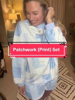 the blue patchwork (print) + tiny florals 🩵 the cutest little matching set for now through fall @Asvivid Shop #MatchingSet #LoungeSet #PatchworkSet #FallOutfits #CozyOutfit 