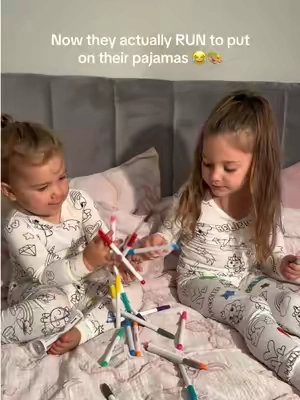 Bedtime just got way more fun 😂🎨 They get to color their own pajamas, wear their creations, and actually get excited to put them on! 🤍 #coloringpajamas #kidspajamas #noscreentime #kidscrafts #MomsofTikTok