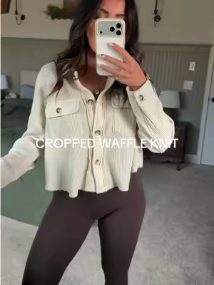 wearing a medium! if you loved the long version of this, you’re going to REALLY love this one 😍🍂 #waffleknit #womenscardigan #croppedcardigan #falloutfitinspo #fallstyle 