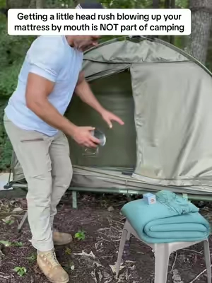 Self inflating camping mattress pad for campers who are tired of getting lightheaded blowing up an air mattress by mouth after setting up camp. This inflatable sleeping pad makes camping sleep setup quicker and easier with built in inflation, portable camping gear convenience, comfortable sleeping support, and no separate air pump needed. Great for tent camping, car camping, weekend camping trips, outdoor adventures, and anyone looking for an easy inflatable camping mattress or portable sleeping pad. #CampingGear #CampingEssentials #CampingMattress #TentCamping #CampingMustHaves