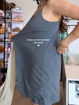 I call it “my house uniform” 🤭 sooo much cozier than my ripped old tees from hs 🥹☁️ #hanes #cotton #bamboo #dress #tiktokshopsummersale 