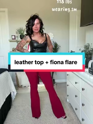 This combooo 😮‍💨🤎 Faux leather corset bodysuit + high-waisted olive bell bottoms = the fall outfit I didn’t know I needed. #leathertop #fionaflares #populish #leathershirt #tiktokbacktoschool 