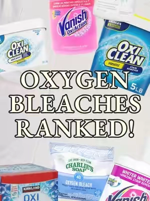 I tested eight powdered oxygen bleaches to find out which ones are actually worth buying. Best - OxiClean White Revive, Vanish Oxi Action Solid / Mid - Kirkland, regular OxiClean, straight sodium percarbonate (the industry control, and what dry cleaners buy by the barrel), regular Vanish Bottom - Charlie's Soap, Whole Foods 365.  Methodology: stained cotton swatches with ten different stains (tomato sauce, sriracha, mustard, kale, turmeric oil, chili oil, red palm oil, waterproof mascara, lipstick, foundation), heat set them with a dryer cycle and baking, then measured color removal with a spectrometer before and after cleaning. Standard industry protocol, ASTM D4265. Each product got tested two ways: added to the wash drum, and as a pre wash soak. Full Results: Top tier (55% stain removal): OxiClean White Revive, Vanish Oxi Action. These separated from the pack because of fluorescent brighteners and how the active ingredients granulate and mix. Mid tier (47%): Kirkland, regular OxiClean, straight sodium percarbonate (the industry control, and what dry cleaners buy by the barrel), regular Vanish. All within half a percent of each other. Bottom tier (40%): Charlie's Soap, Whole Foods 365. Bare bones formulas, weighed down with fillers. Every single swatch performed better washed than soaked. If you're dealing with a stain, wash first, then soak only if you still need to. Don't waste a soak on a stain the wash would have handled anyway, and don't fix the color before you've dealt with the source of the stain. That's the order we follow as dry cleaners. Full breakdown and data in the video. Dollar Tree, Molly's Suds, and Blueland are next on the list. #OxygenBleach #Laundry #OxiClean