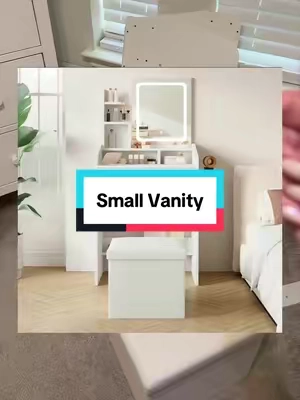 I found the cutest small vanity with extra storage! If you have a small bedroom, this is perfect. @WeCharmer Store #smallvanity #kidsvanity #kidsdesk #vanitydesk #bedroomfurniture 