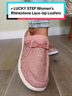 LUCKY STEP Women's Rhinestone Lace-Up Loafers - Casual Slip-On Mesh Knit Walking Flat Shoes, Lightweight slip on shoes #luckystep #sparkleshoes #sliponshoes #TikTokshopbacktoschool #TikTokshopbacktoschool 