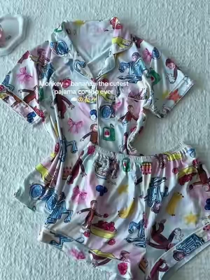 Monkey + banana the cutest pajama combo ever #curiousgeorge #pajamaset #sleepwear #tiktokshopcreatorpicks #spotlightfinds