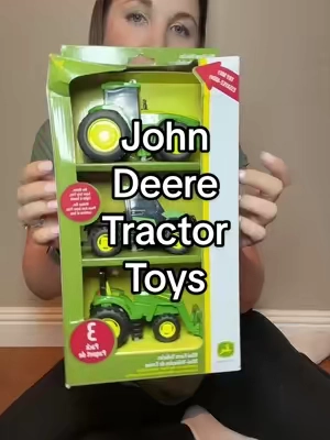 Perfect set of 3 tractor toys that light up AND make sound!! #tractortoys #toytractors #johndeeretoy #toddlergiftideas 