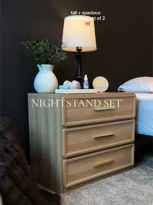 2 oversized night stands in light oak for elevating your space without overspending  #nightstand #bedroomdecor #homefinds #organicmodern #homedecorideas 