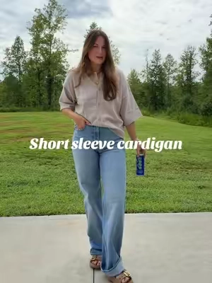 Probably the best version of a shirtsleeve cardigan I’ve found! It’s thin and I love the big sleeves!  #shortsleevecardigan #falloutfits #fypシ 
