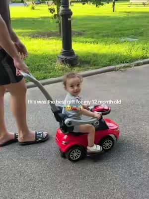 He LOVES his ride on car 🚘✨🥹 #pushcar #toddlertoys #homemakeover 