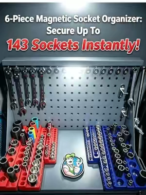 Stop wasting time looking for lost sockets! 🧰 Stop losing your 10mm's! Free shipping today on the ultimate socket organizer! I've lost count of how many 10mm sockets I've lost. But last time? Even the online order vanished into the Bermuda Triangle! The most satisfying upgrade for your toolbox! 🔧 No more messy sockets ruined your workday! ⚡ This magnetic socket holder is a total game changer! 🧲  Keep 143 sockets perfectly organized in seconds! 🔥 Magnetic Socket Organizer, 6 Piece Socket Holder Kit, 1/2-inch, 3/8-inch, 1/4-inch Drive, Holds 143 SAE&Metric Sockets, Red & Blue, Professional Quality Tools Organizer Hardware Heavy Duty #tooltok  #GarageGoals  #mechaniclife  #MustHaveTools  #DIYHack   