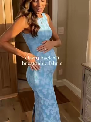 This has become my new bump‑friendly favorite dress for special moments 💙 #MaternityDress #BabyShowerOutfit #PregnancyFashion #FormalDress #vacationdress 