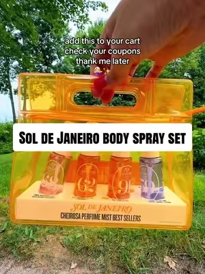 If you don’t know which Sol de Janeiro scent to commit to, start here. 🌸 4 different mists 💛 Cheirosa 91 + best sellers ✈️ Travel-size bottles 👜 Reusable jelly bag ✨ Great for layering or wearing solo Perfect for gifting or keeping all to yourself. 😂 #soldejaniero #bodymist #fragrancetok #bodyperfume #giftideasforher 