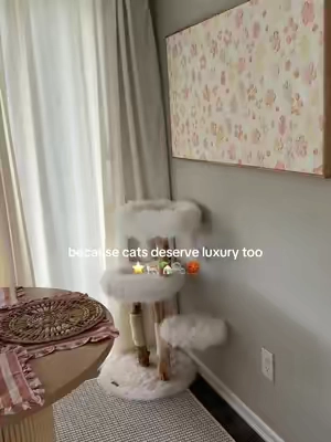 kitties sleeping in the clouds 🥹✨ the dreamiest cat tower I’ve seen- made from such quality wood with the coziest sleeping spots- who said cat towers had to be ugly?? tossed our torn apart green tree for this one and they love it #fyp #cats #catsoftiktok #cattree #cattower 