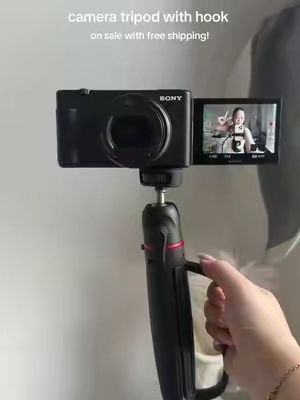 This can also be used with your phone if you have a phone attachment!  It’s lightweight. The hook is genius because you can hook this on top of a door, your shower etc  to get really cool overhead angles  without having to get another tripod!  It’s currently on sale with free shipping!  #cam#cameratripodi#tripodn#contenttoolsn#contentcreatortoolso#vloggingcamera