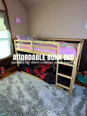Okay this is literally the perfect affordable bunk bed for small rooms and short ceilings! This would also make a great transition bunk bed because it’s bottom bunk is low to the ground and the top bunk can hold 250lbs. So you have kids sharing rooms, this aesthetic bunk bed would be a perfect option for your kids room!  #bunkbeds #kidsroom #bedroom 