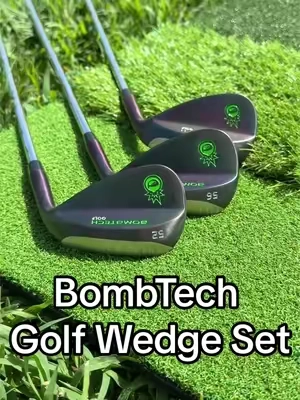 The BombTech Shadow Black 3-Piece Golf Wedge Set includes 52°, 56°, and 60° wedges with forgiving oversized heads and deep grooves for added spin and control. #BombTech #GolfWedges #GolfClubs #GolfTok #ShortGame