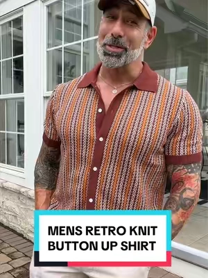Men’s Retro Knit Button Up Shirt #mensshirt #retroshirt #retrostyle #mensstyle #buttonup 