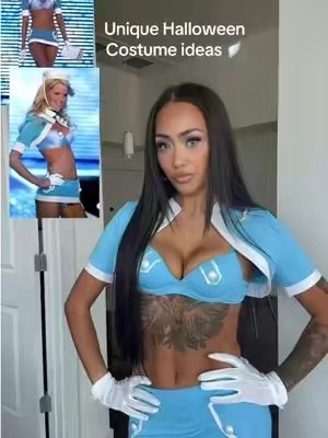 This flight attendant costume is SO CUTE #halloweencostume #costumeinspo #uniquecostumes #vsfashionshow #flightattendantcostume 