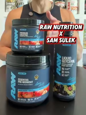 Raw Nutrition x Sam Sulek Nutrition Stack Creatine Monohydrate Essentials Preworkout Liquid Glycerol #rawnutrition #samsulek #creatine #preworkout #liquidglycerol @getrawnutrition @sam_sulek 