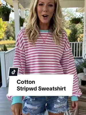 I love Cotton Striped Sweatshirt #BTFBM #Sweatshirt#striped #tiktokbacktoschool #ladiesfashion @btfbm_us