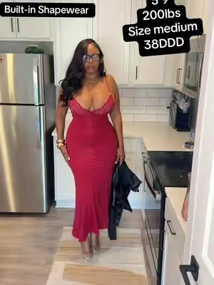 Popilush Formal Lace Built-in Shapewear Set Womenswear Sleeveless Deep V-Neck Maxi Dress Birthday Dress or Wide Leg Jumpsuit Tummy Control Cocktail Party #popilush #popilushdress #shapewear #reddress 
