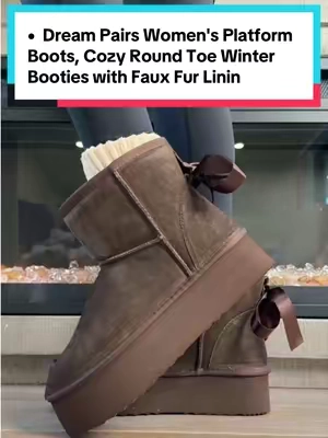 Dream Pairs Women's Suede Platform Snow Boots, Cozy Round Toe Winter Booties with Faux Fur Lining and DIY Bow, Round Toe Boots ##boots##cozyboots##winterboots##BackToSchool##TikTokshopbacktoschool