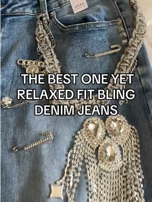 Few left 🥺 THE BEST ONE YET RELAXED FIT BLING DENIM JEANS ##rhinestonedenim##karolgoutfitideas##karolgconcertoutfit##karolgoutfitconcert