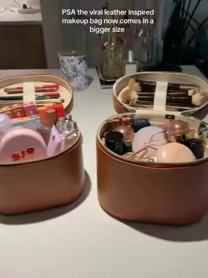 If you don’t care about a brand name and want the exact same thing, this is literally it #TikTokshopbacktoschool #tiktokshopsummersale #leathermakeupbag #makeupbag #makeupcase 