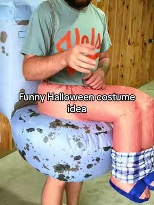 Inflatable toilet costume with the pants around the ankles and wide load on the back. Easy costume if you just want something that’s gonna get some laughs. #halloweencostume #halloweencostumeideas #funnyhalloweencostume #fyp #tiktokshop 